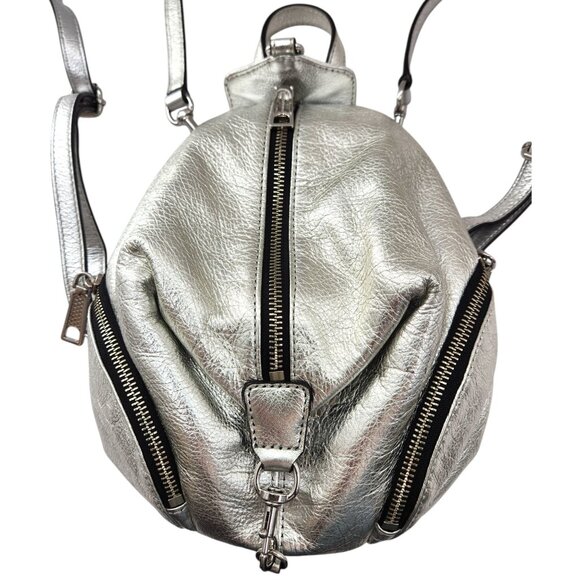 Rebecca Minkoff Julian Silver Leather Backpack Handbag 10" x 8" x 6" - Picture 2 of 10